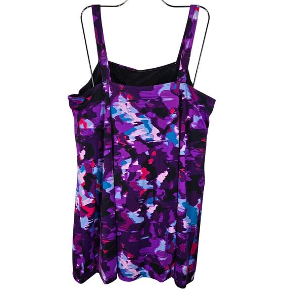 SwimSuits For All Purple Turquoise Red Bult In Bra One Piece Swim Dress 26 NWT - Picture 3 of 6